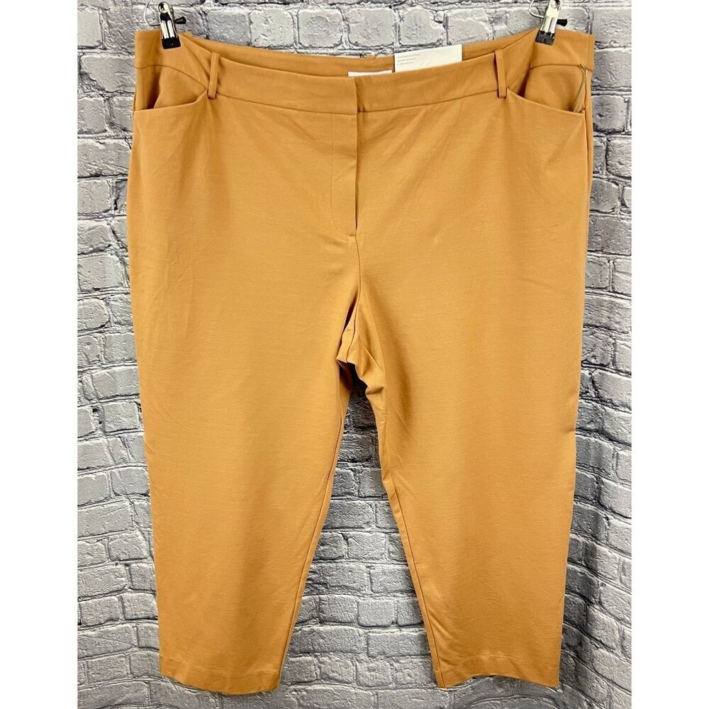 Liz‎ Claiborne Emma Mid-Rise Ankle Length Pants 4-Way Stretch Size 24W Tan Ponte